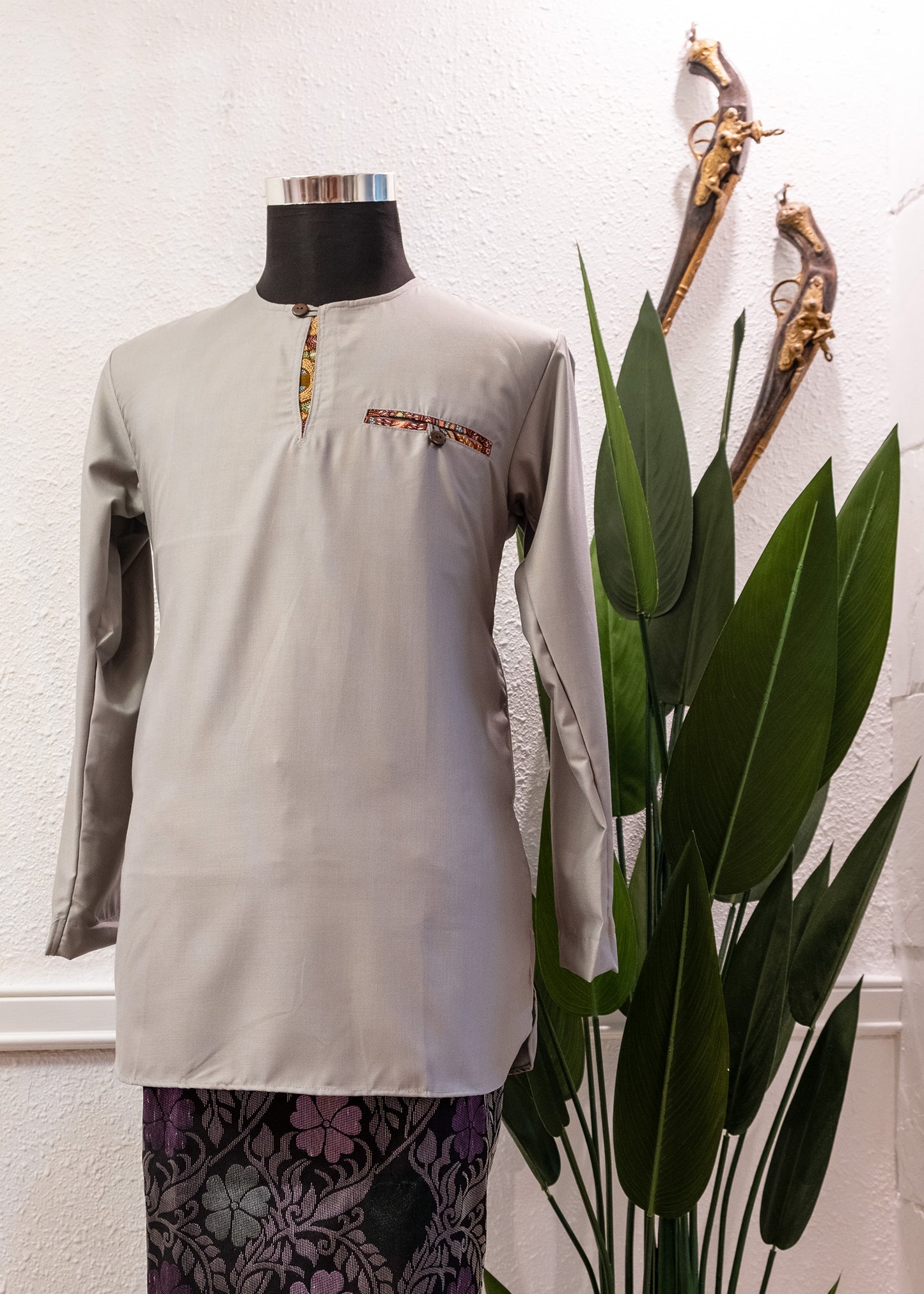 Batik Kurta Light Grey